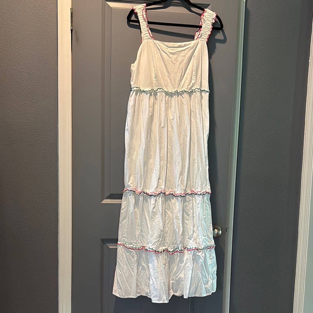 LOFT White Dress with Pink Accents Size L